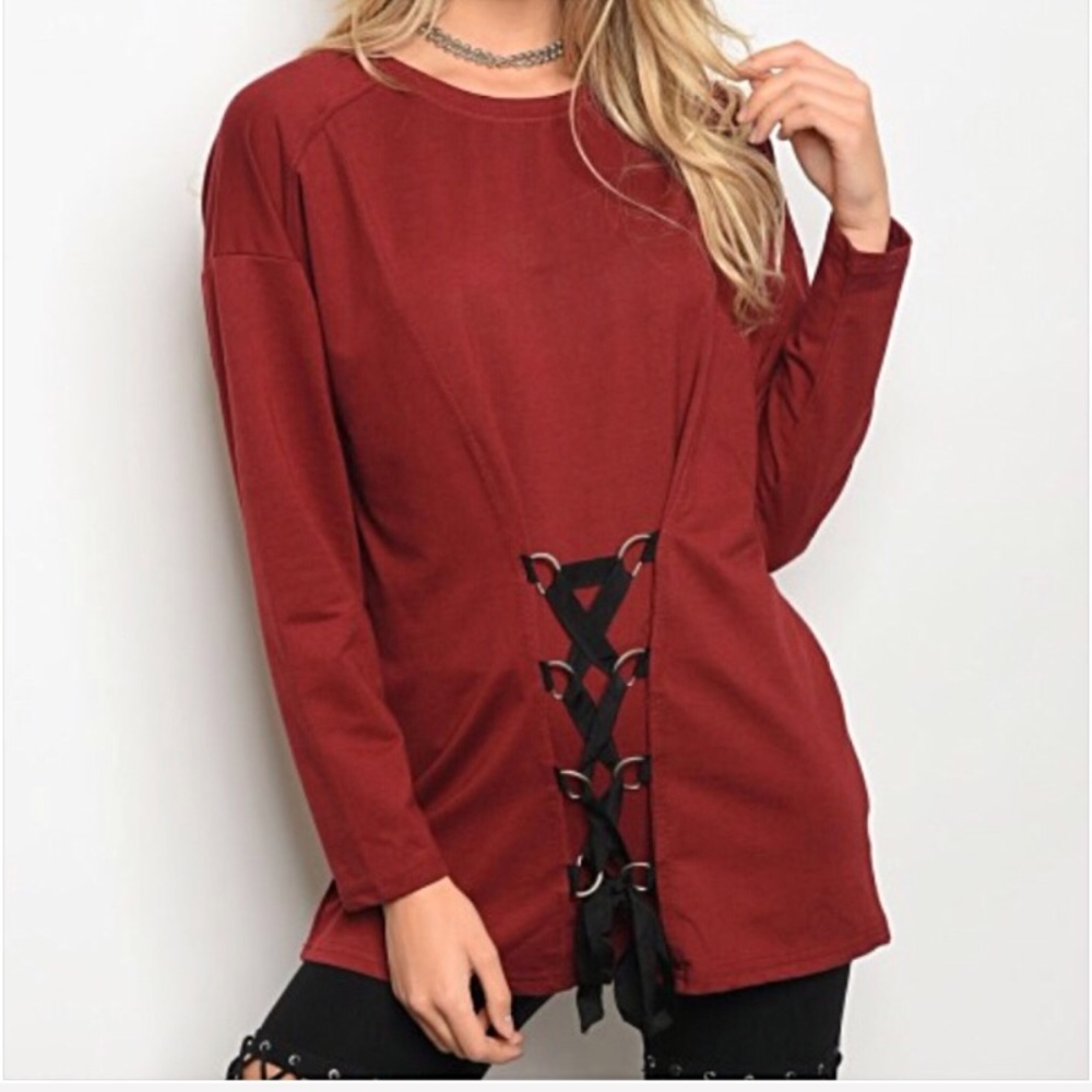 📍SALE Lace Up Corset Slouchy Tunic Top SM - Picture 3 of 5